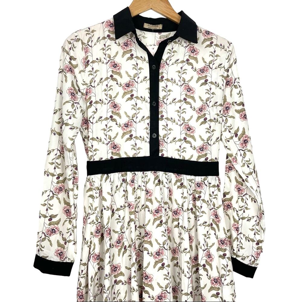 Acevog | Floral Long Sleeve Fit & Flare Dress S
